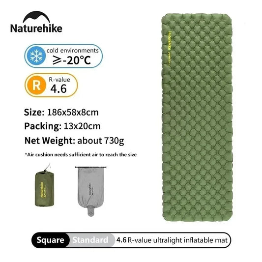 R4.6 Inflatable Mattress Outdoor Camping Ultralight Sleeping Pad Single Folding TPU Nylon Hiking Moisture-proof Mat