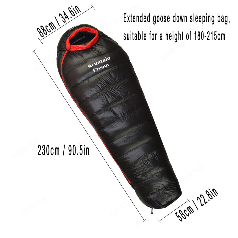 The Extended Goose Down Mummy Sleeping Bag Is Filled With Warm Down And Is Suitable For A Height Above 1.8 Meters.