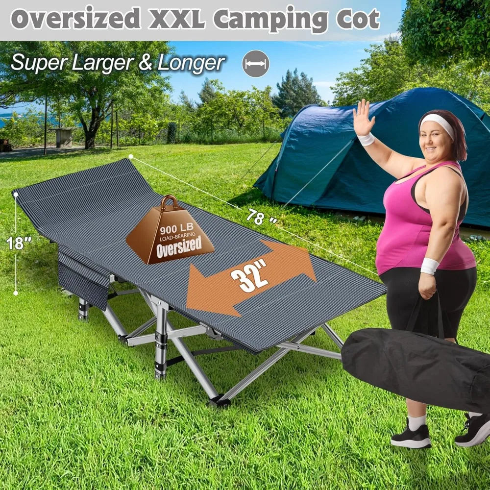 XXL Camping Cot for Adults 900LBS - 78"×32" Oversized Folding Bed with Mattress Pad, Heavy Duty