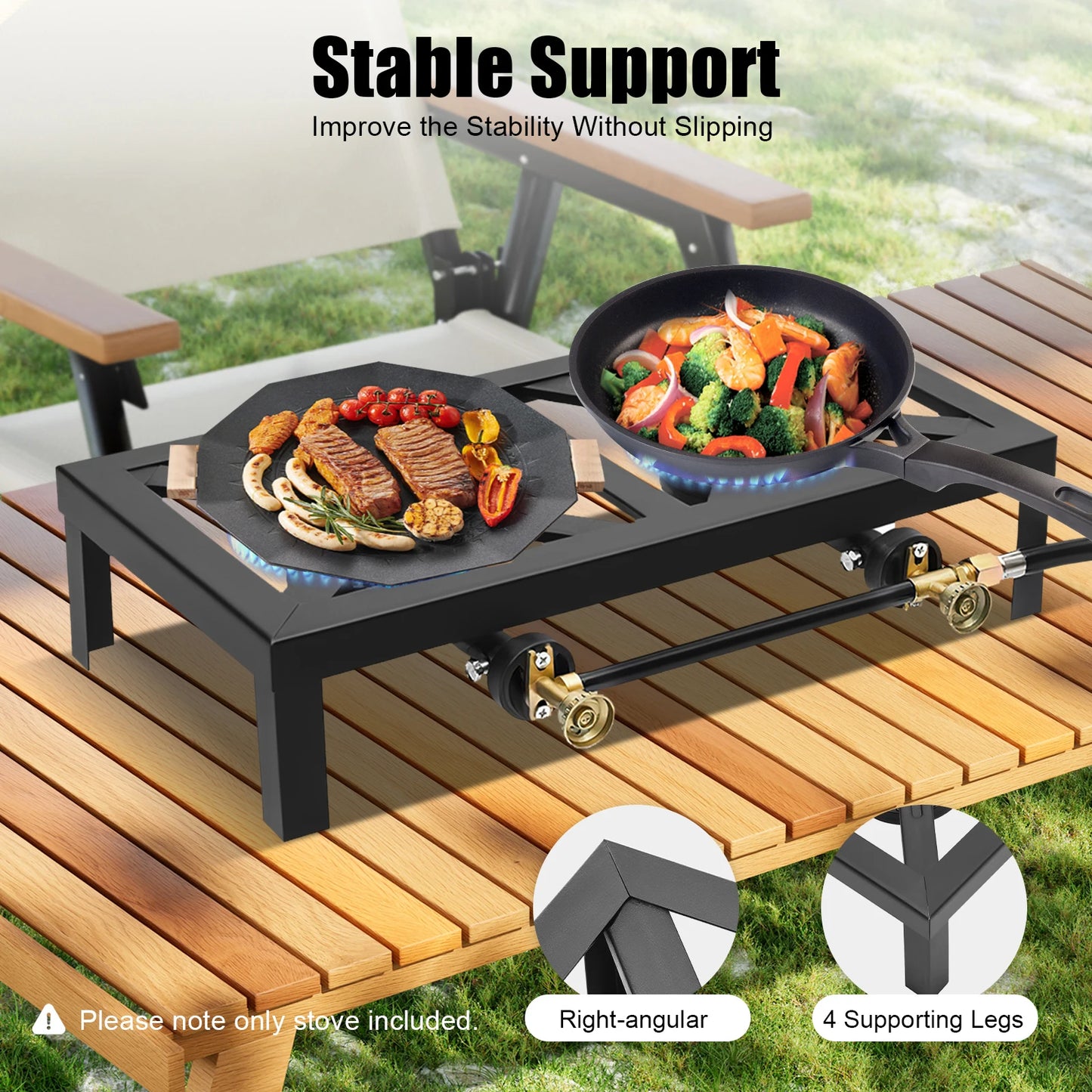 Portable Camping Gas Stove Outdoor Double Burner with Adjustable 0-10Psi Regulator Hose
