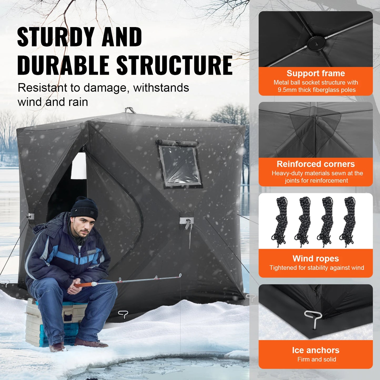 Portable Ice Shelter 1-2 Person Fishing Tent Ice Shanty for Winter Fishing Waterproof Ice Cube with Anchors Carry Bag