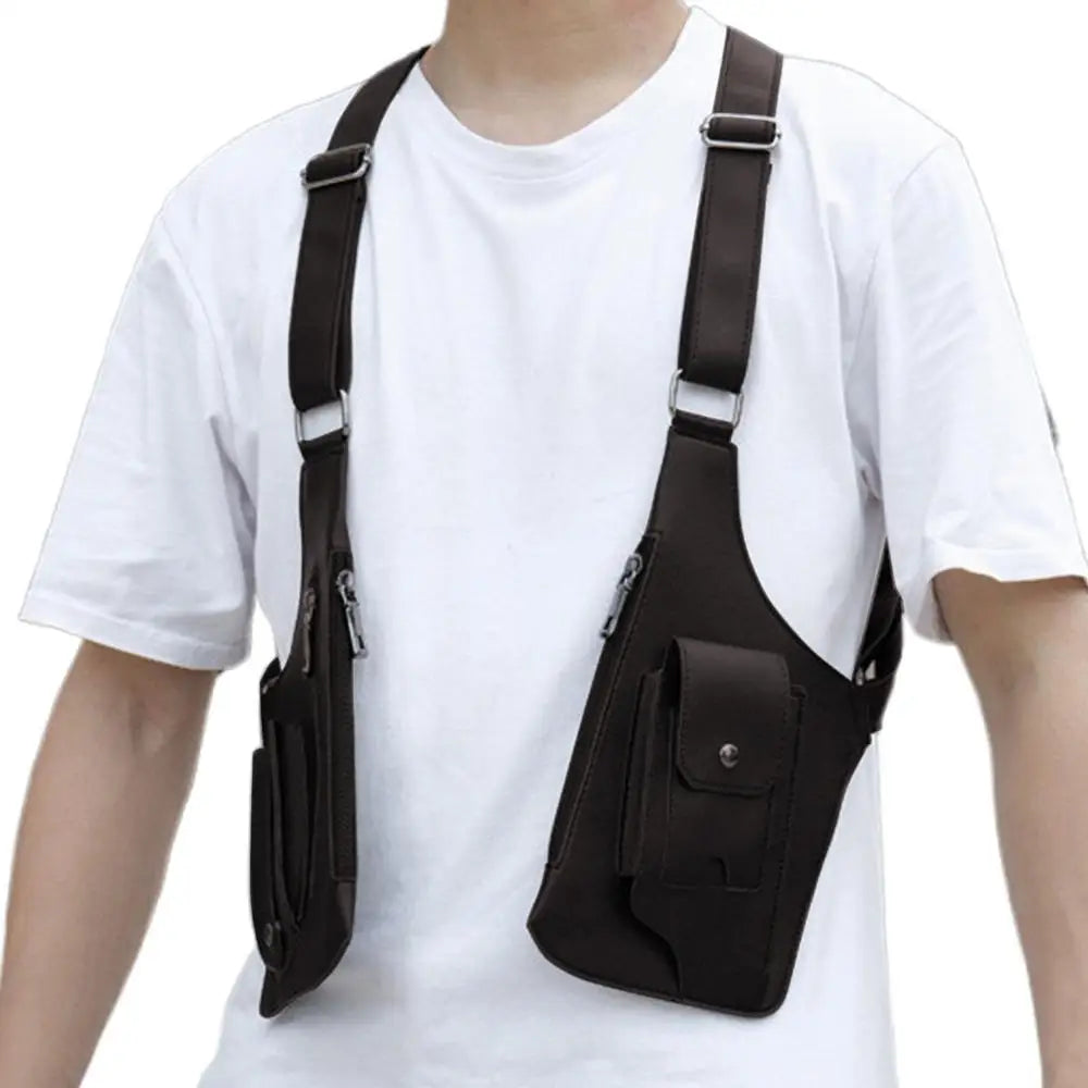 Anti Theft Double Shoulder Underarm Bag PU Leather Shoulder Bag multi-pocket Wallet Holster Bag For Mobile Phone Small Goods