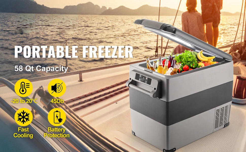 55L Car Refrigerator Mini Fridge Freezer Portable Compressor Cooler DC 110-240V Ice Box for Camping Picnic