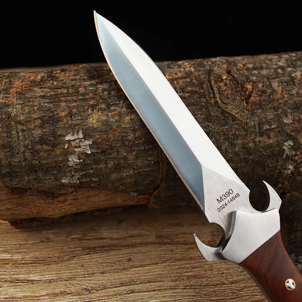 M390 Blade Tactical Hunting Knife Camping Survival Tool EDC Self Defense Combat Knife Leather Sheath