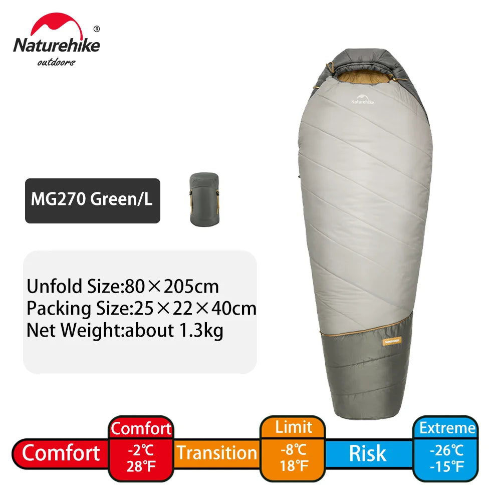 MG120 5℃ MG270 -2℃ Mummy Sleeping Bag Ultralight Camping Hiking Cotton Warm Thermal Winter Machine Wash Tour Gear