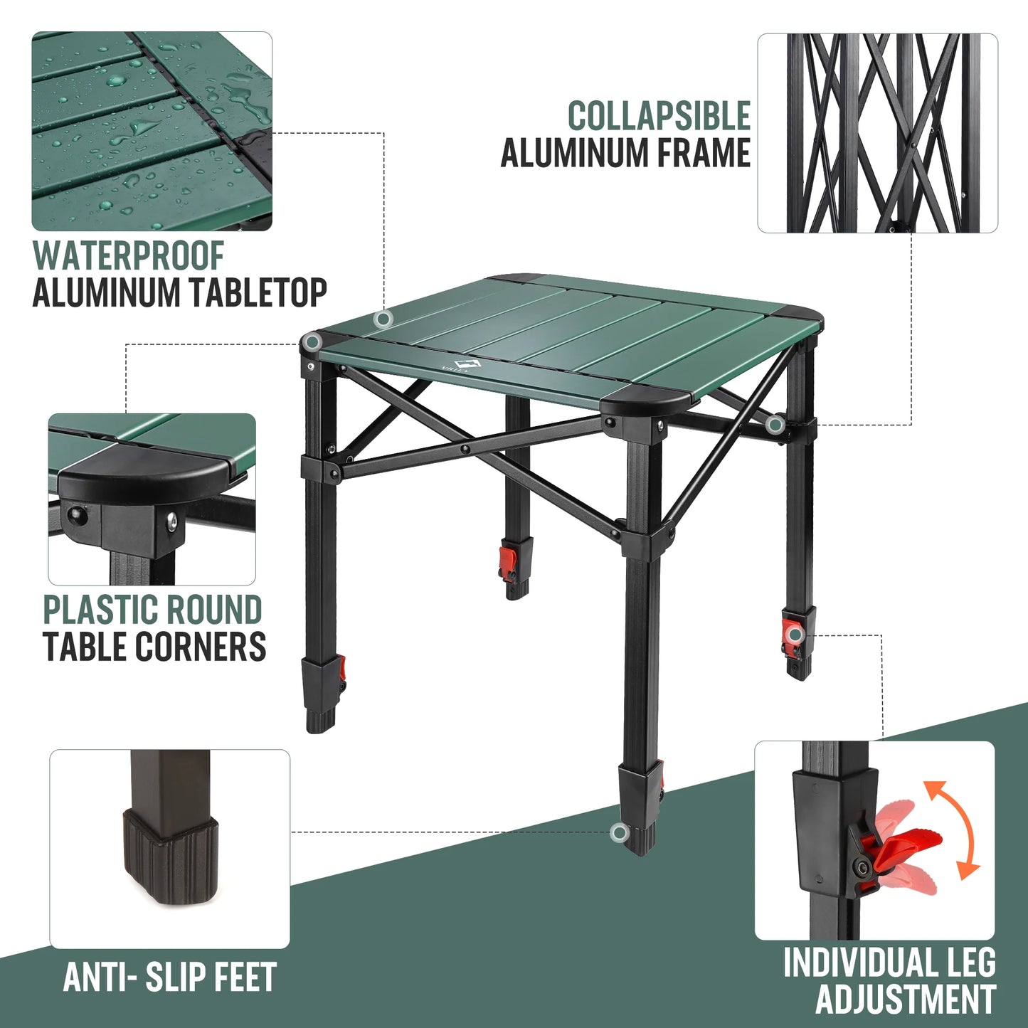 Folding Camping Square Table with Carry Bag, Lightweight Aluminum Adjustable Square Table for Outdoor, Camping, Picnic