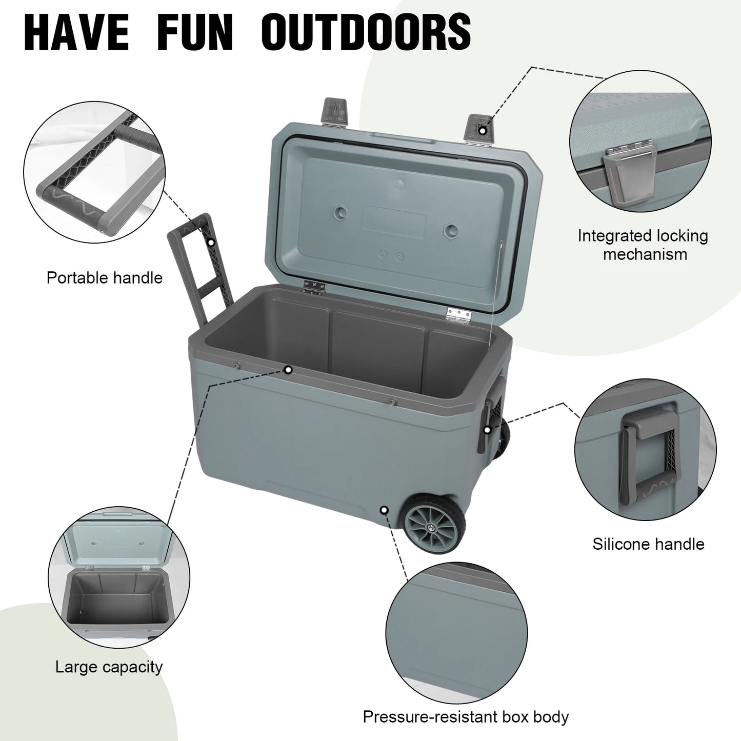 70L Wheeled Cooler 30 Percent Lighter Than Rotomolded Camping Cooler with Handle for Beach Drink Beverage Camping Picnic Fishing
