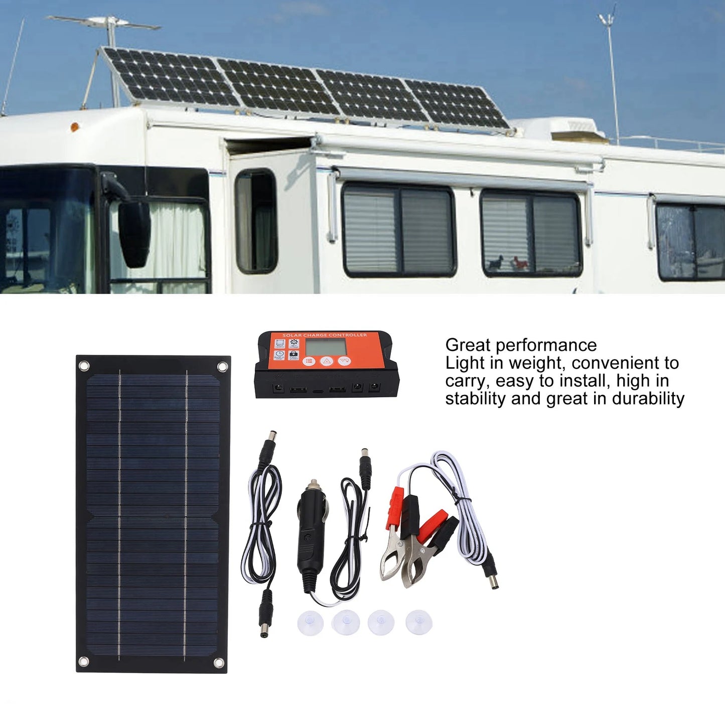 Portable 600W Solar Panel Charger Monocrystalline Silicon 100A Charge Controller Durable Solar Panel Kit for RV Outdoor Camping