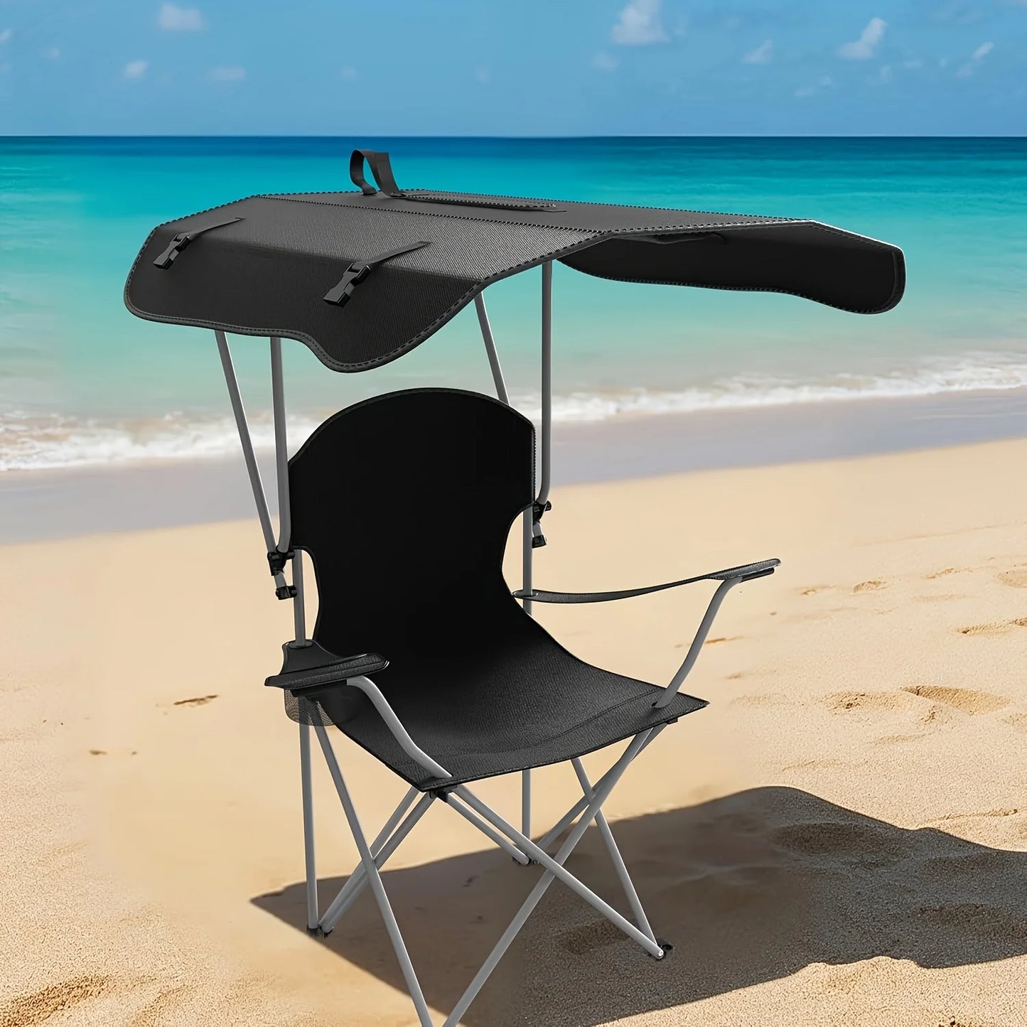 Portable folding fishing chair with sunshade - equipped with cup holder, portable and lightweight design