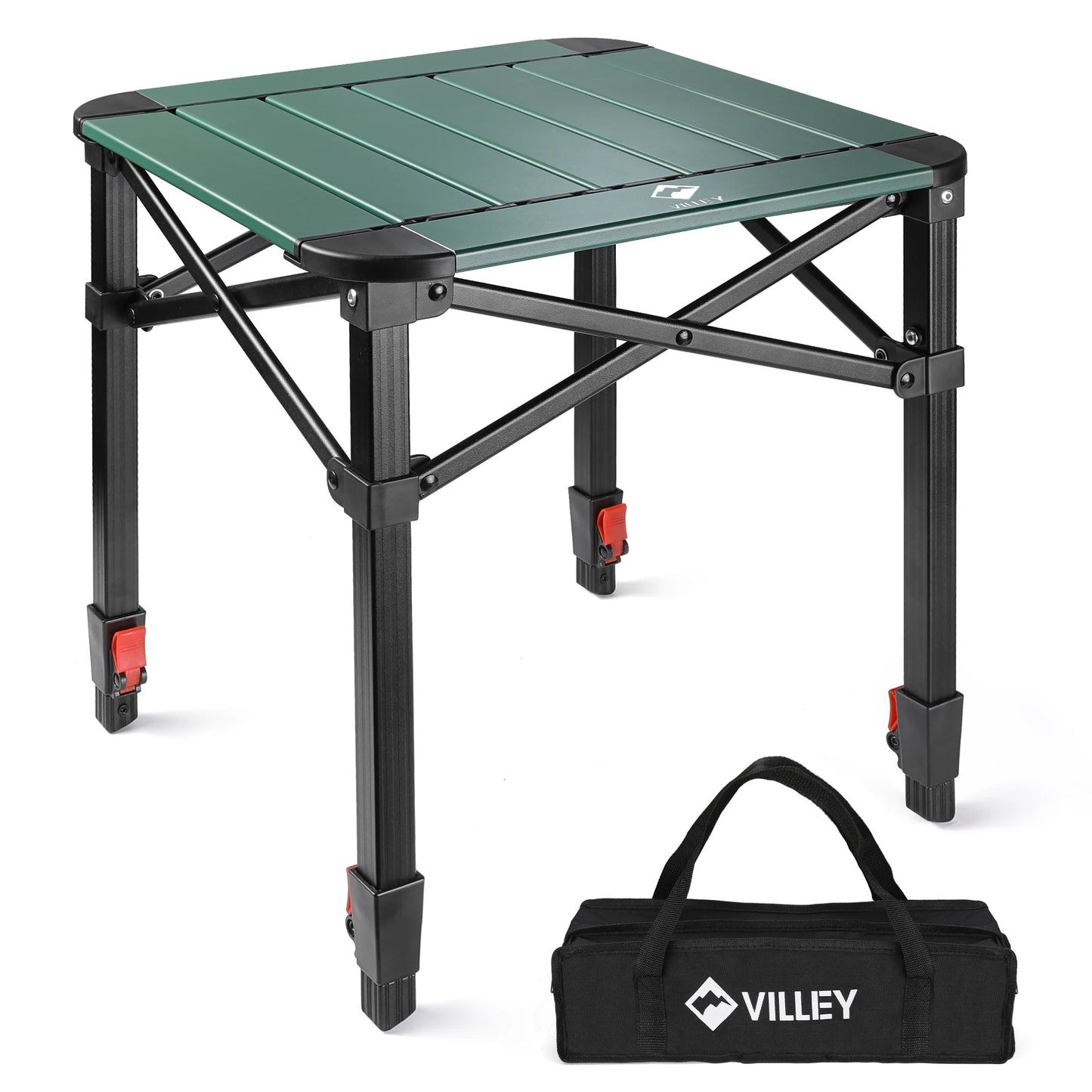 Folding Camping Square Table with Carry Bag, Lightweight Aluminum Adjustable Square Table for Outdoor, Camping, Picnic