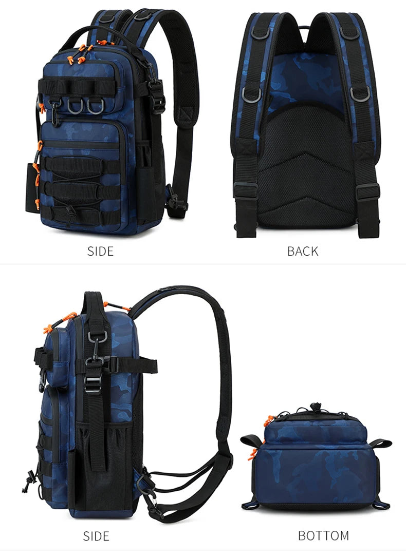 Tactical Fishing Backpack Molle Climbing Hiking Camping Cycling Bag with Rod Holders Lure Men Outdoor Travel Sports Chest Bags