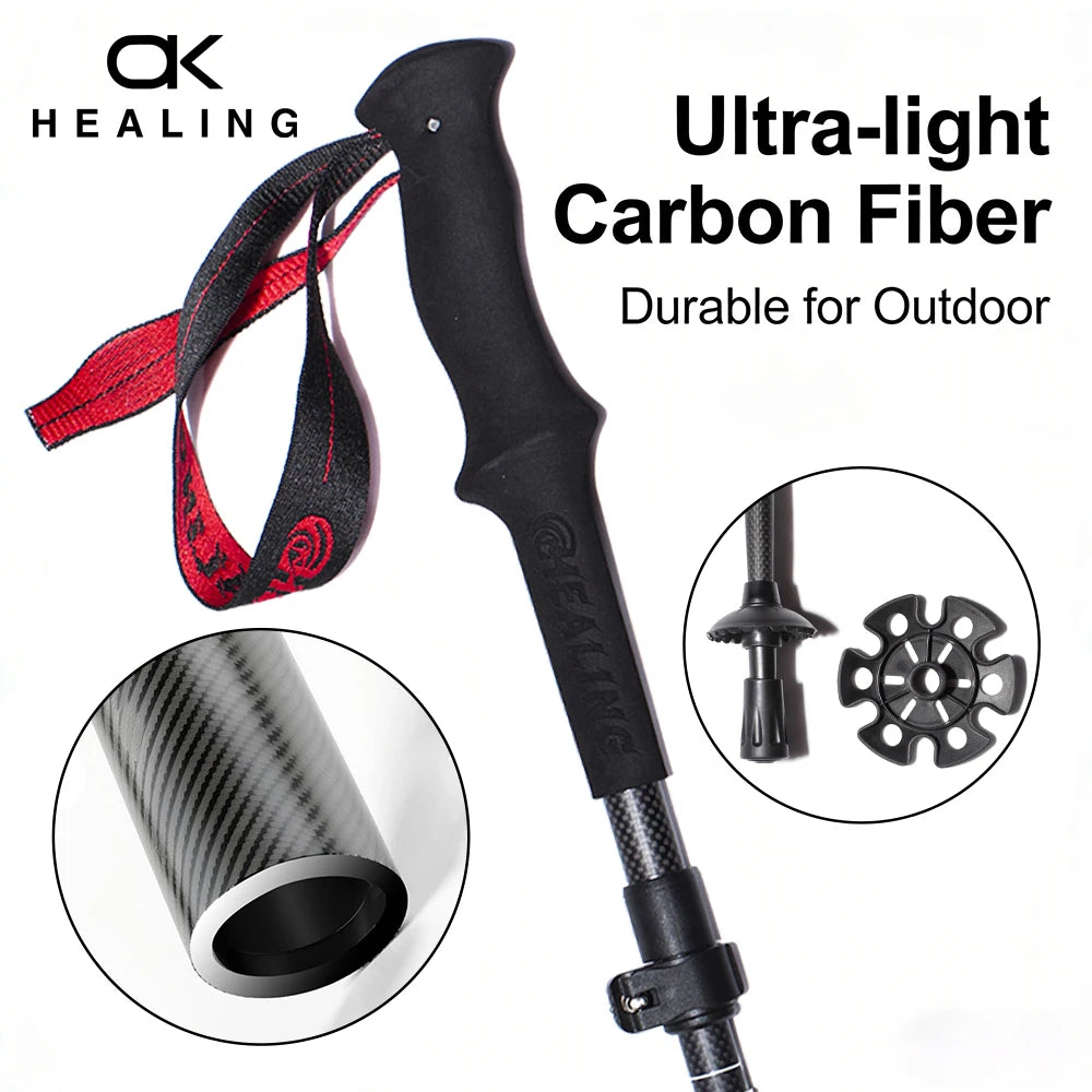 Local+ 100% Carbon Fiber Trekking Poles Folding Outdoor Telescopic Walking Hiking Accessories Nordic Mountain Climbing Stick