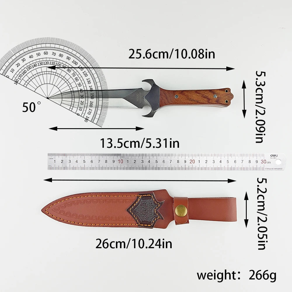 M390 Blade Tactical Hunting Knife Camping Survival Tool EDC Self Defense Combat Knife Leather Sheath