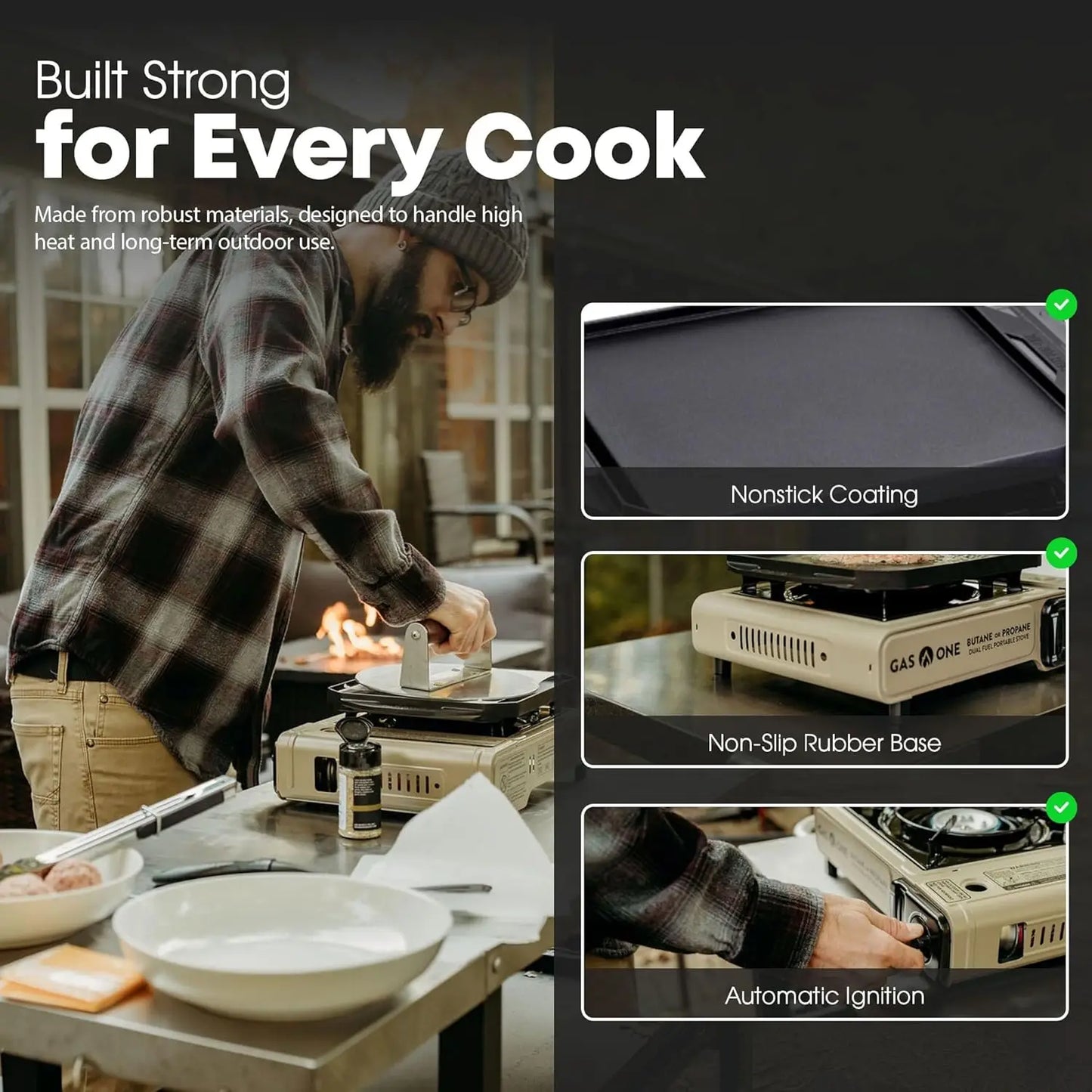 GS-3400P-KIT Propane or Butane Gas Stove with Flat Top Griddle Included – Dual Fuel Propane Grill
