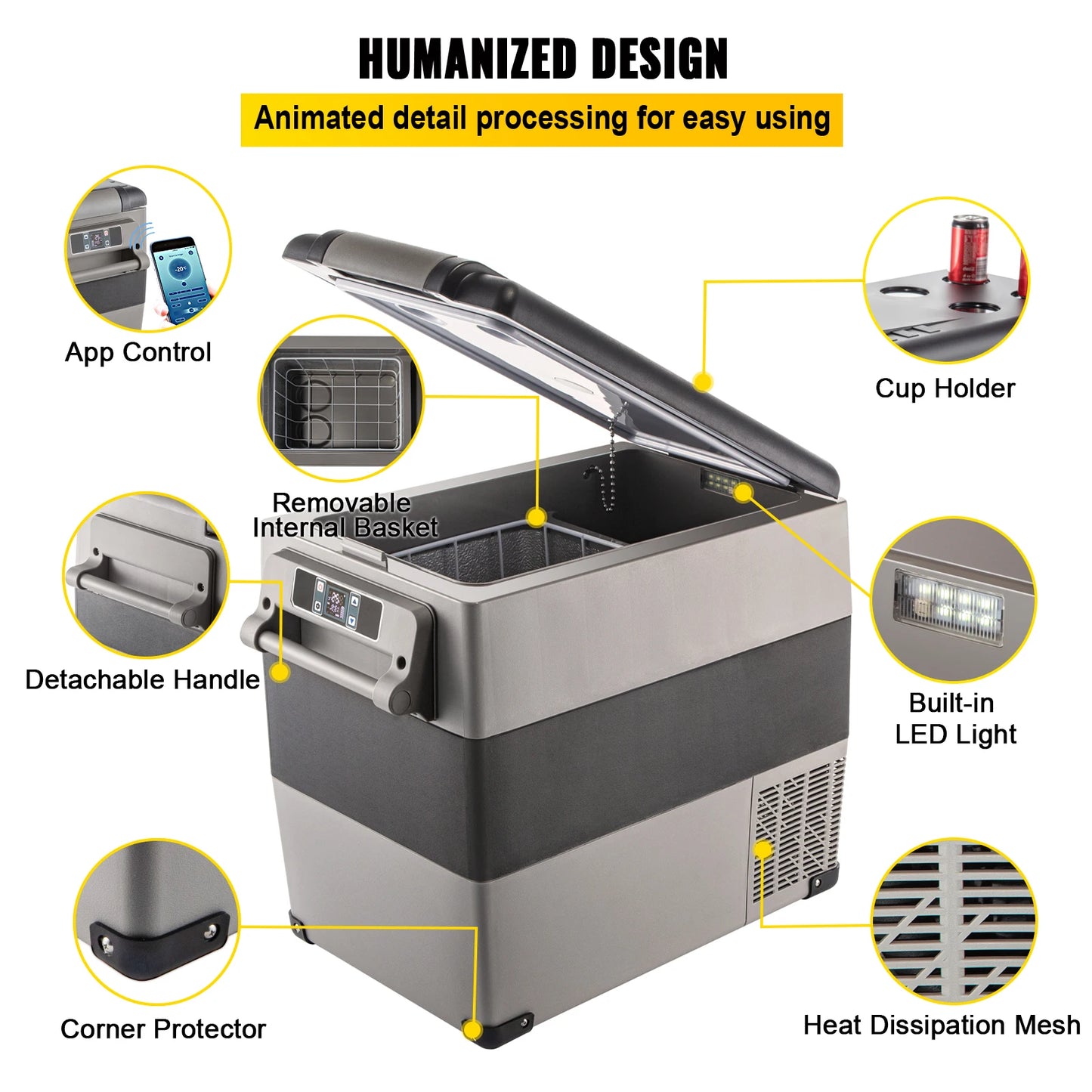 55L Car Refrigerator Mini Fridge Freezer Portable Compressor Cooler DC 110-240V Ice Box for Camping Picnic