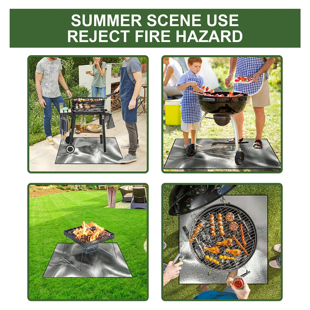 100cmx100cm Griddle BBQ Mat Heat Resistant Fire Retardant Base Pad 3 Layers Large Fire Pit Mat Easy To Clean for Grass Outdoor