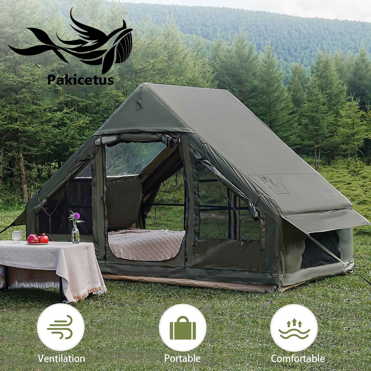 Inflatable camping tent 4-8 people with windows