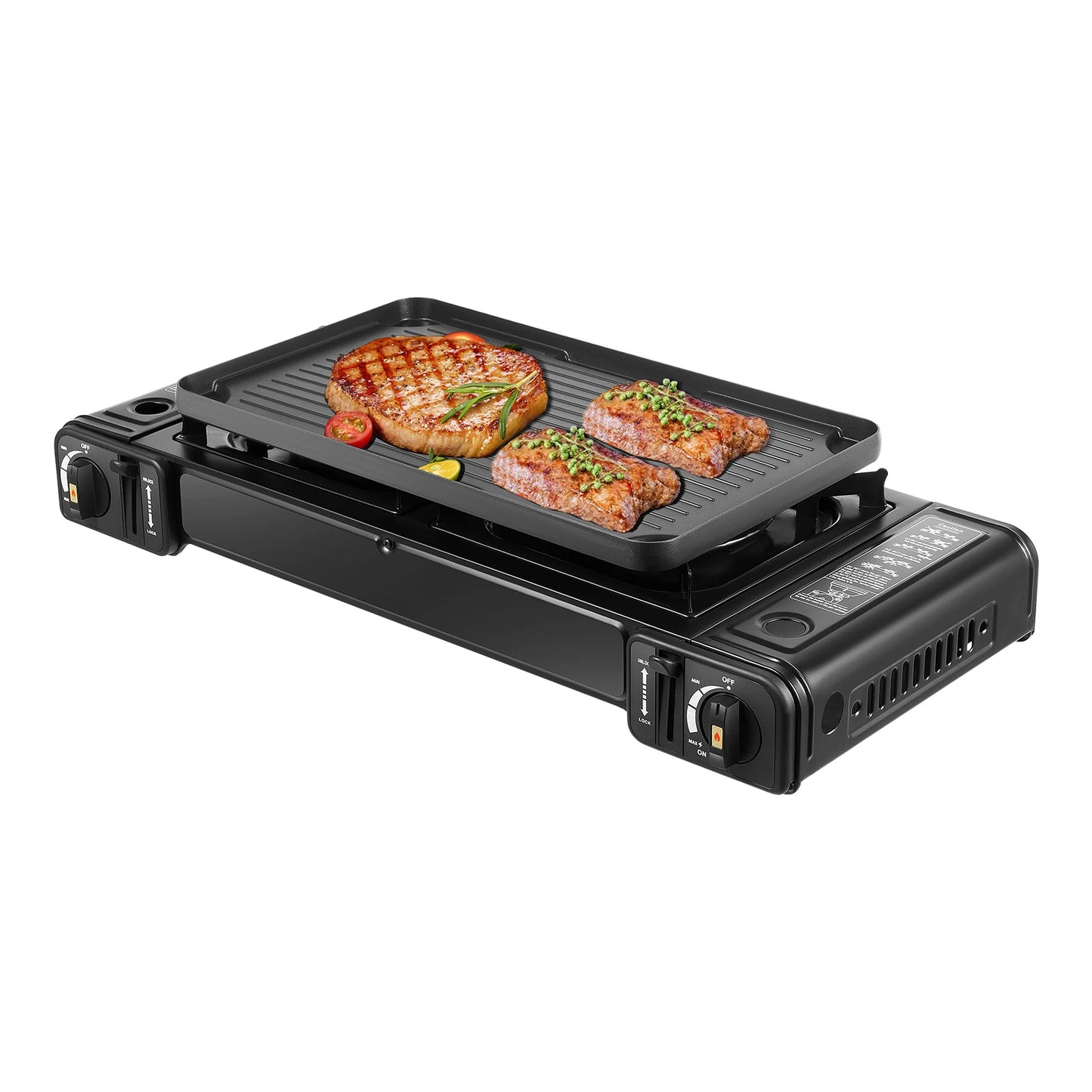 2500W Portable Camping Stove 2 Burners Camping Stove with Baking Tray&Portable Case use  Butane or LPG Home Application Outdoor