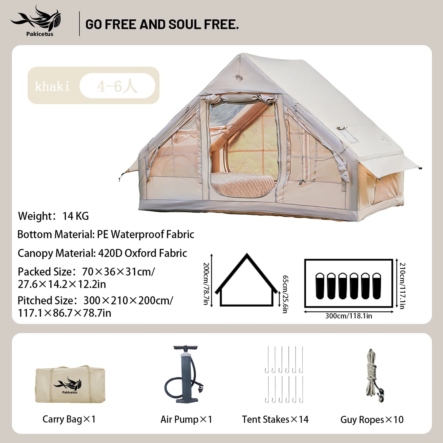 Inflatable camping tent 4-8 people with windows