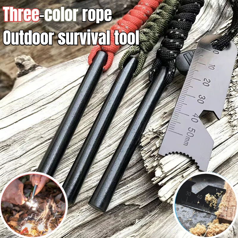 Outdoor Survival Fire Starter Multifunctional Ferrocerium Rod with Paracord & Scraper, Camping Emergency Flint Fire Steel