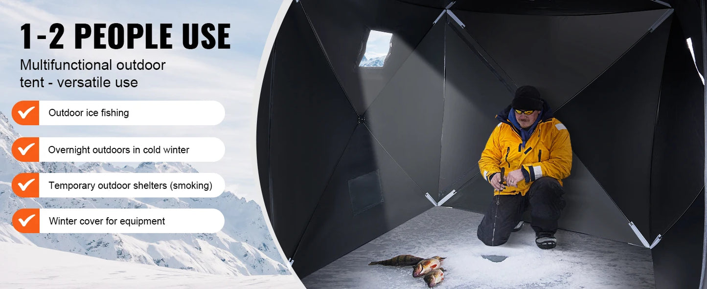 Portable Ice Shelter 1-2 Person Fishing Tent Ice Shanty for Winter Fishing Waterproof Ice Cube with Anchors Carry Bag