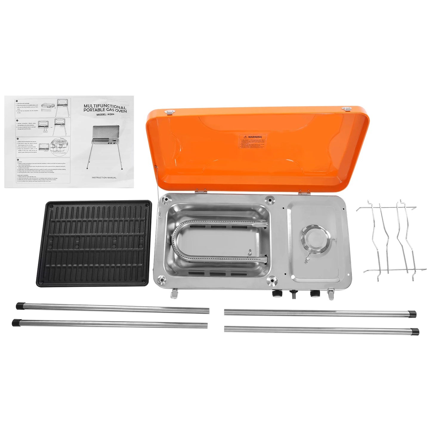 Dual-Burner Camping Stove, Portable Gas Grill Cooker, 5860 BTU x 2 with Grill Pan & Adjustable Legs for Outdoor Cooking