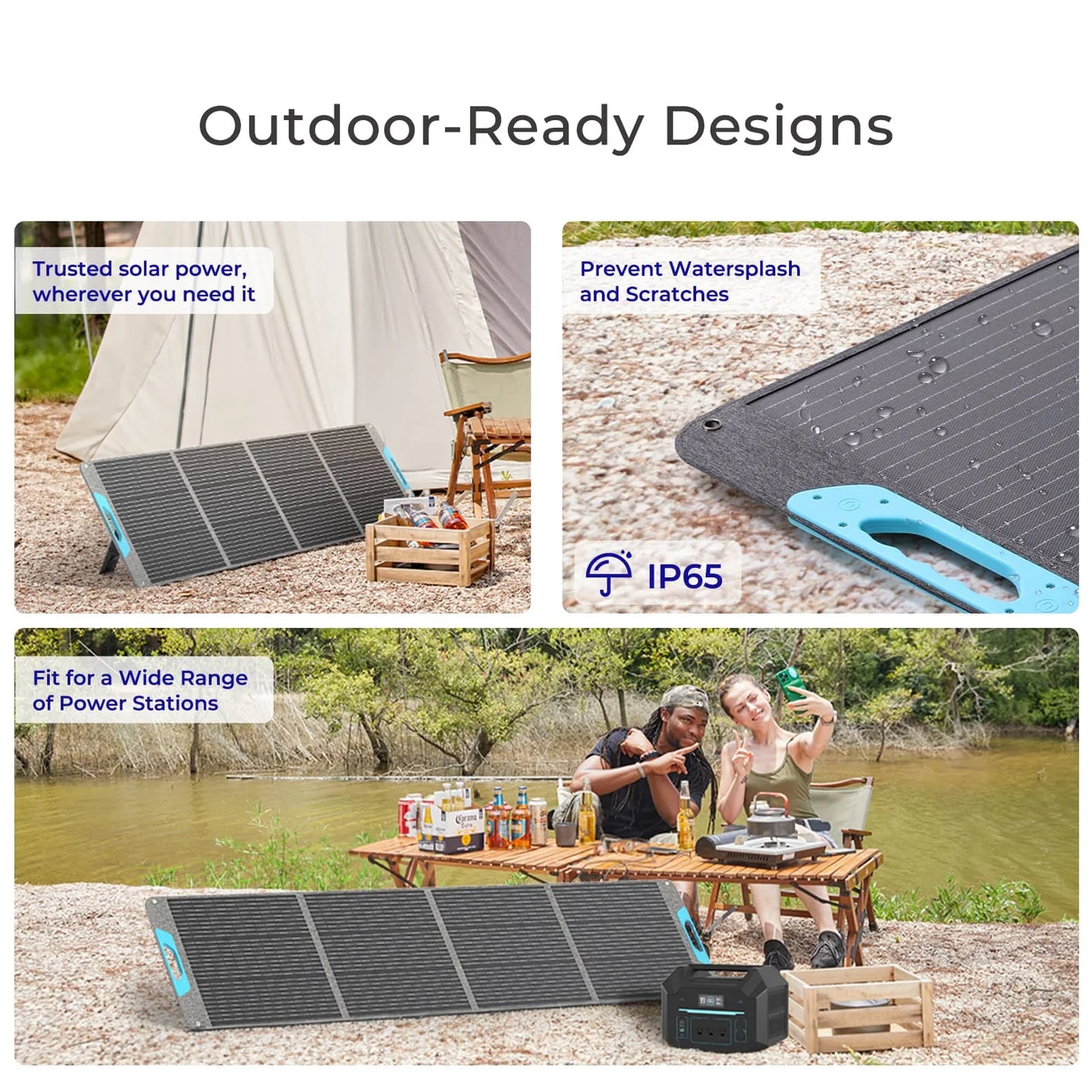 200W Portable Solar Panel, IP65 Waterproof Foldable Solar Panel Power Backup, Solar Charger for Camping