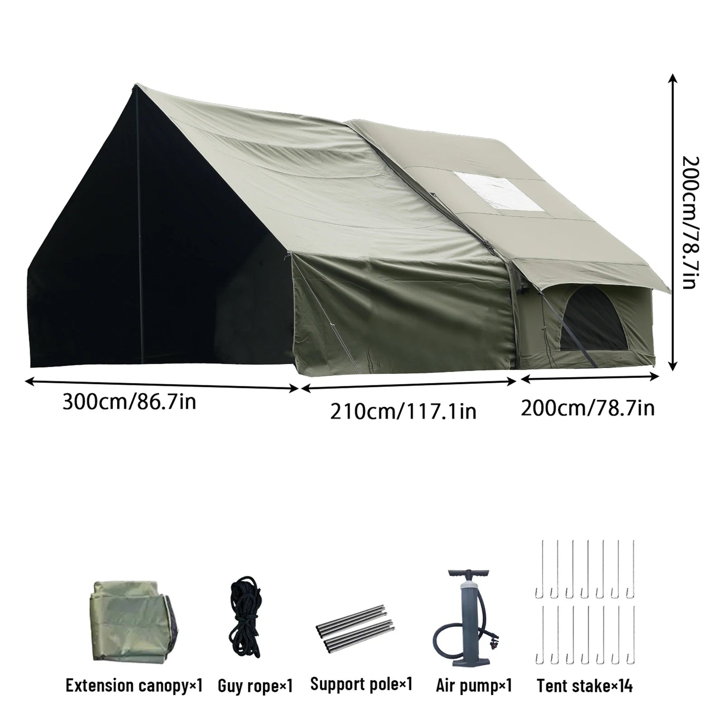 Inflatable Tent With Skylight, Quick Setup Blow Up Tents With Pump, 4-6 PersonOutdoor Family Luxury Tent