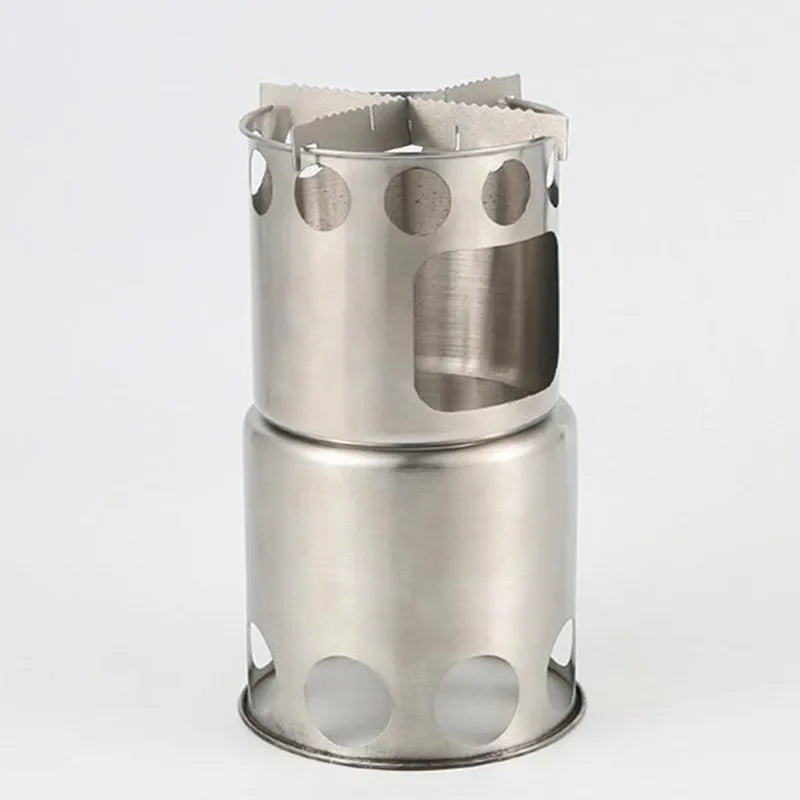Portable Outdoor 304 Stainless Steel Wood-burning Stove Set Camping Folding Windproof Stove Heating Stove Barbecue Set
