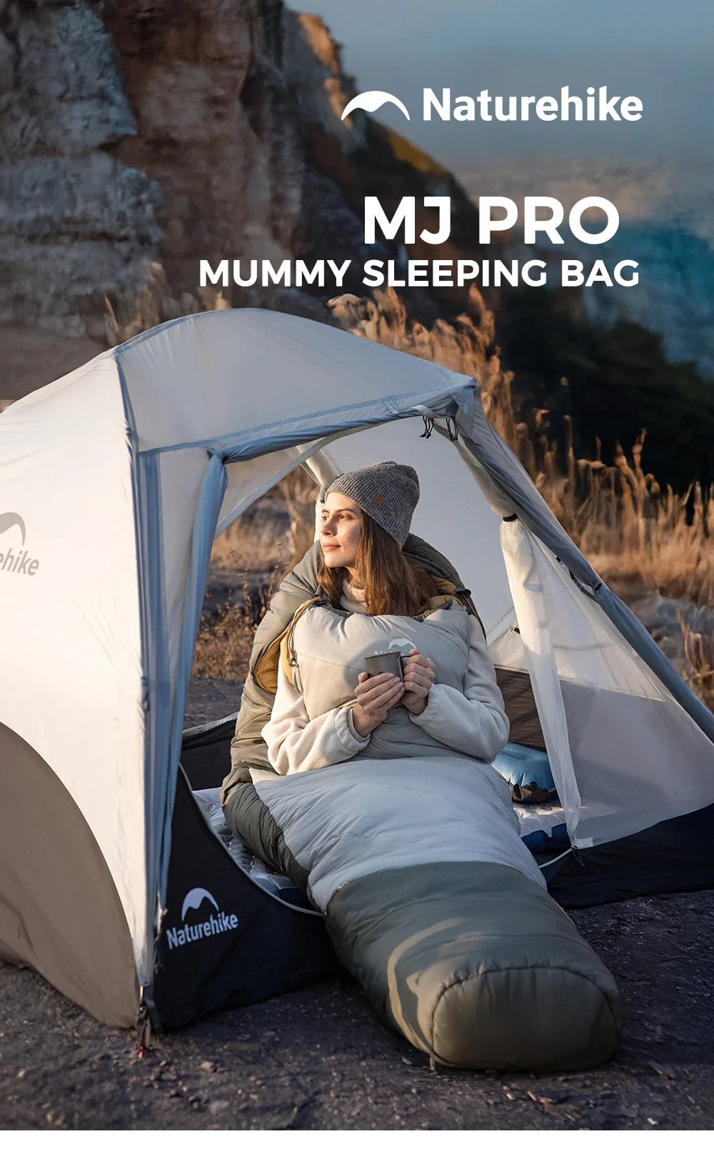 Naturehike MJ Pro Mummy Sleeping Bag MG120/MG270 Ultralight Hiking Waterproof Sleeping Bag Camping Cotton Winter Sleeping Bag
