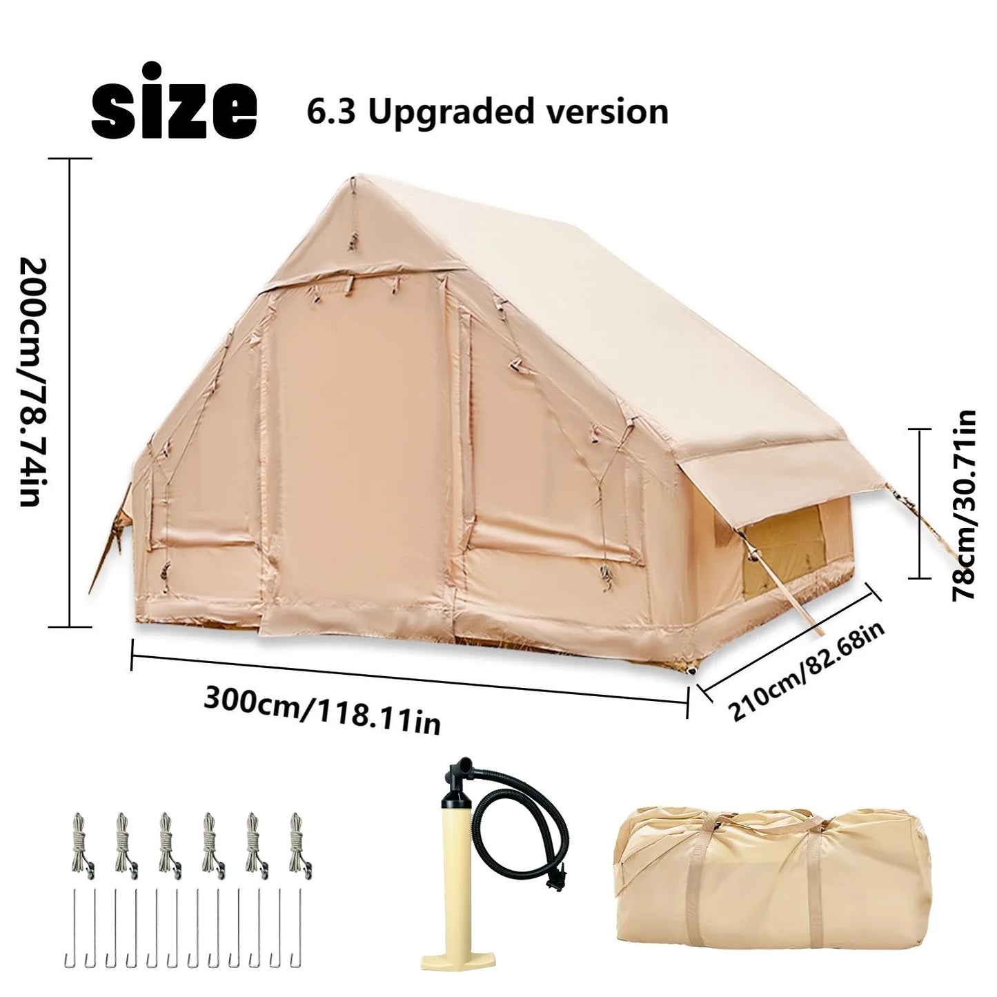 Inflatable Tent With Skylight, Quick Setup Blow Up Tents With Pump, 4-6 PersonOutdoor Family Luxury Tent