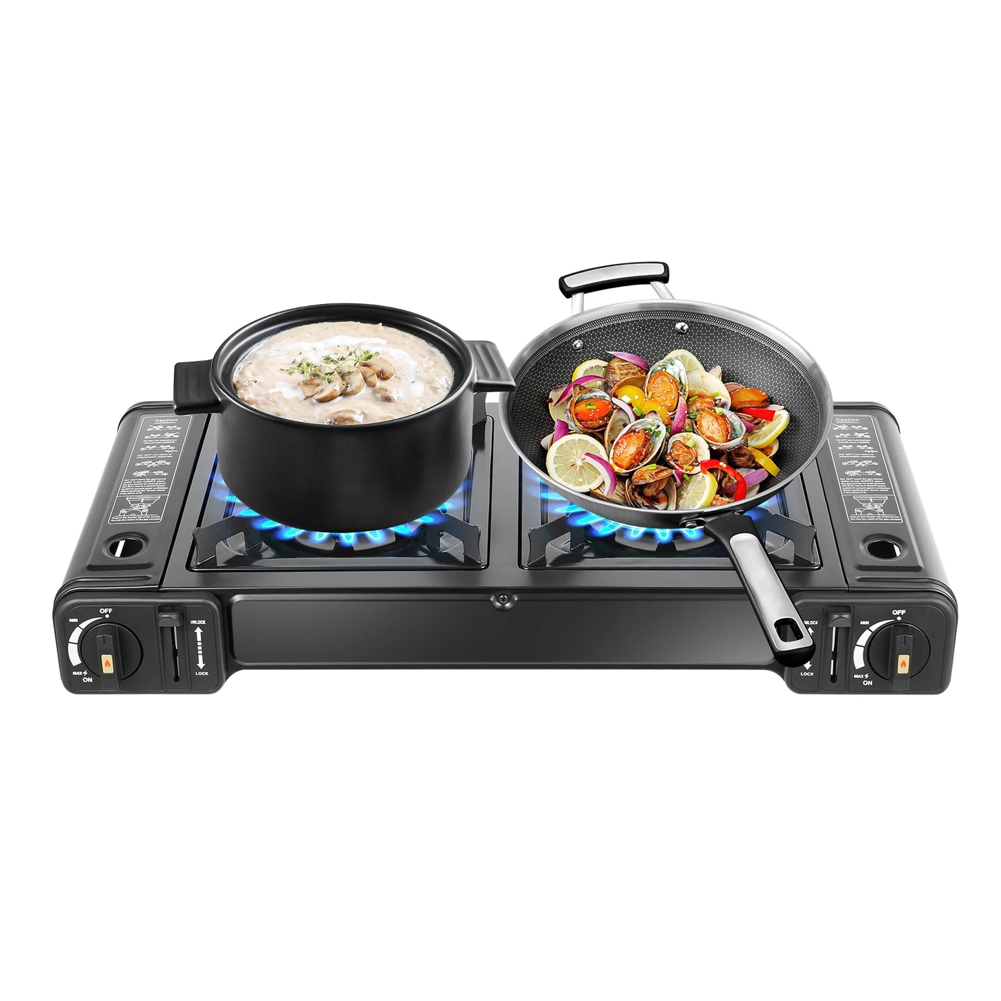 2500W Portable Camping Stove 2 Burners Camping Stove with Baking Tray&Portable Case use  Butane or LPG Home Application Outdoor
