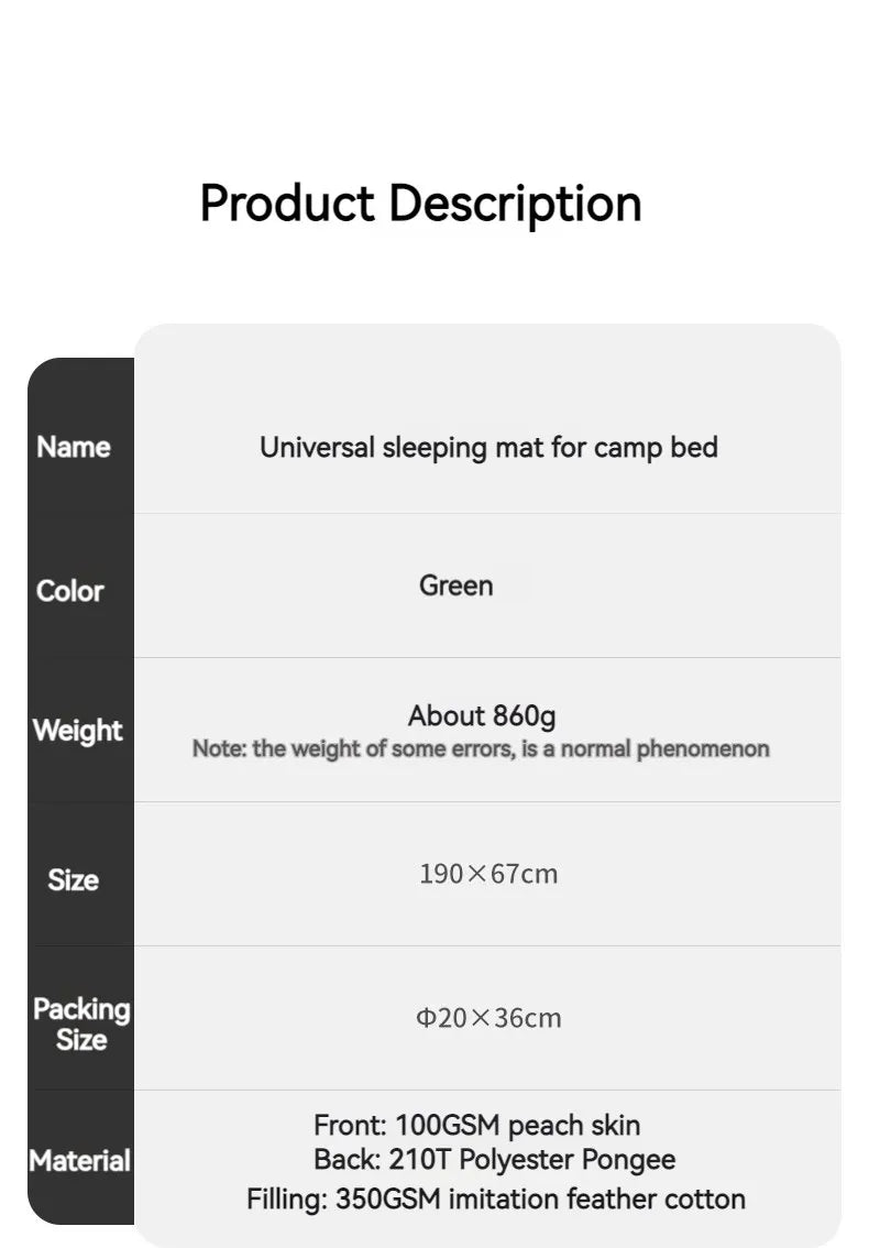 Naturehike Sleeping Pad Cotton Skin Velvet Outdoor Camping Bed Portable Relax Ultralight Camping Cot Mattress Easy To Install