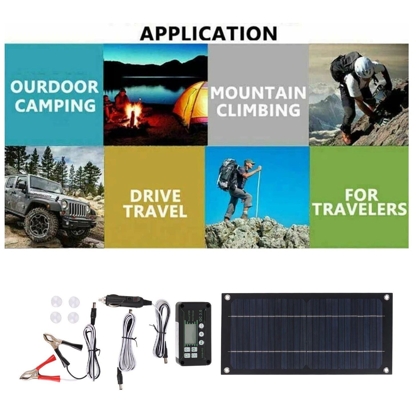 Portable 600W Solar Panel Charger Monocrystalline Silicon 100A Charge Controller Durable Solar Panel Kit for RV Outdoor Camping