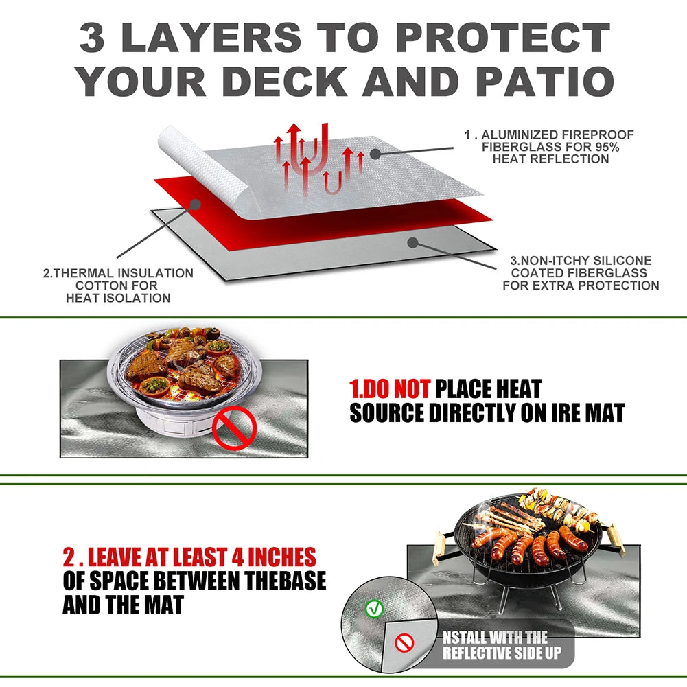 100cmx100cm Griddle BBQ Mat Heat Resistant Fire Retardant Base Pad 3 Layers Large Fire Pit Mat Easy To Clean for Grass Outdoor