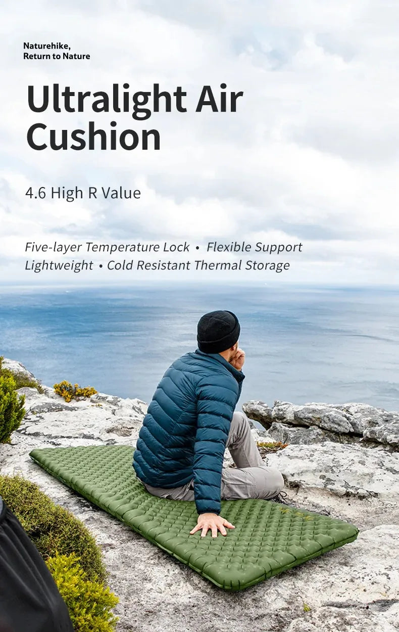 R4.6 Inflatable Mattress Outdoor Camping Ultralight Sleeping Pad Single Folding TPU Nylon Hiking Moisture-proof Mat