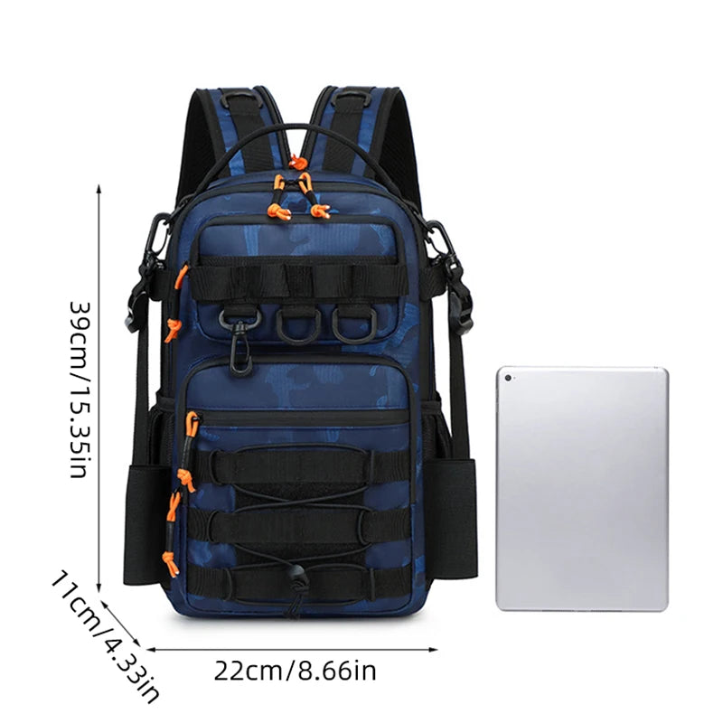 Tactical Fishing Backpack Molle Climbing Hiking Camping Cycling Bag with Rod Holders Lure Men Outdoor Travel Sports Chest Bags