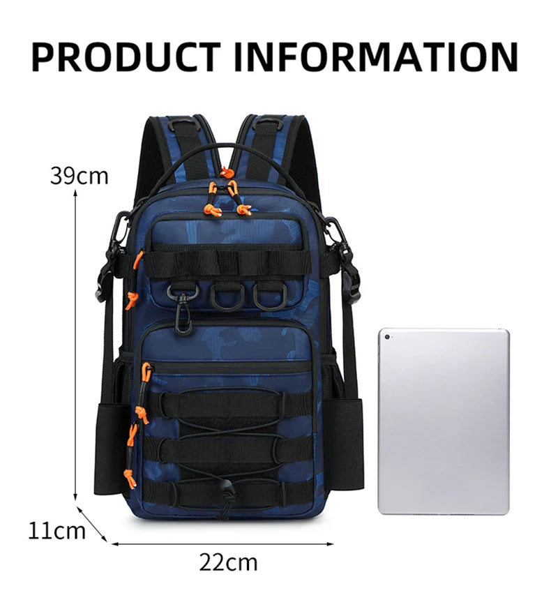 Tactical Fishing Backpack Molle Climbing Hiking Camping Cycling Bag with Rod Holders Lure Men Outdoor Travel Sports Chest Bags
