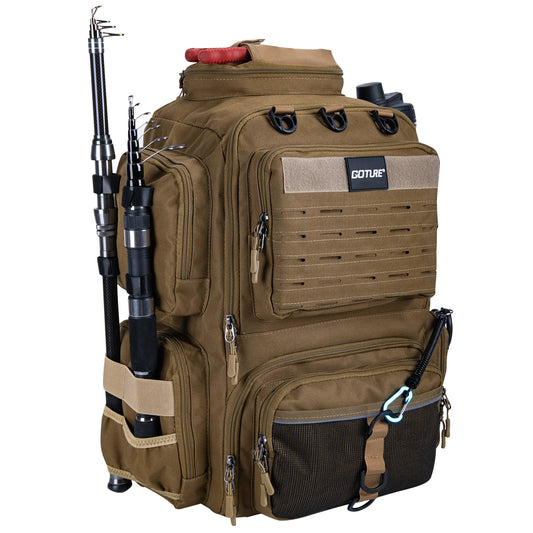 Fishing Backpack 45L 900D Water-Resistant Large 4 Color Fishing Bag with Rod Holders Fishing Gear Camping Hiking Outdoor