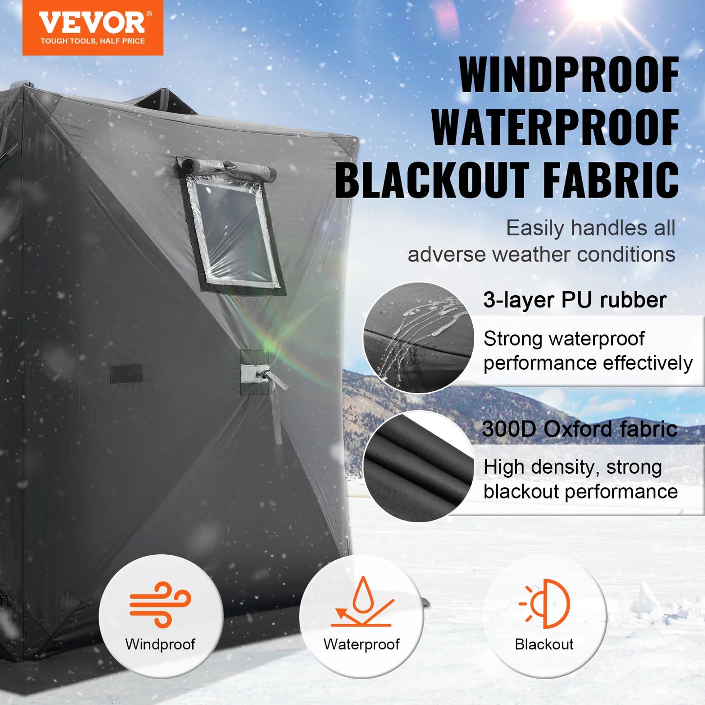 Portable Ice Shelter 1-2 Person Fishing Tent Ice Shanty for Winter Fishing Waterproof Ice Cube with Anchors Carry Bag