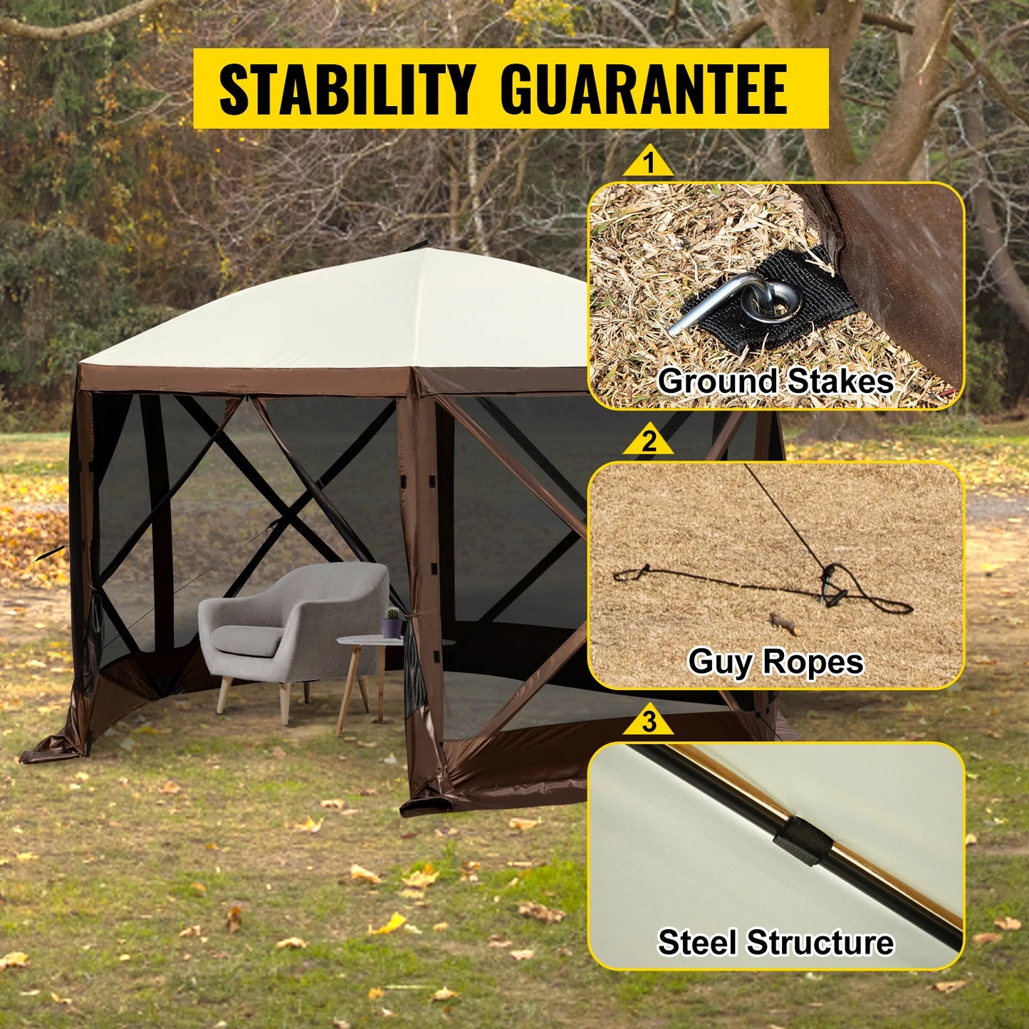Pop-up Camping Gazebo Camping Canopy Shelter 6 Sided 12' x 12' / 10' x 10' Sun Shade Tents & Canopies Camping & Hiking