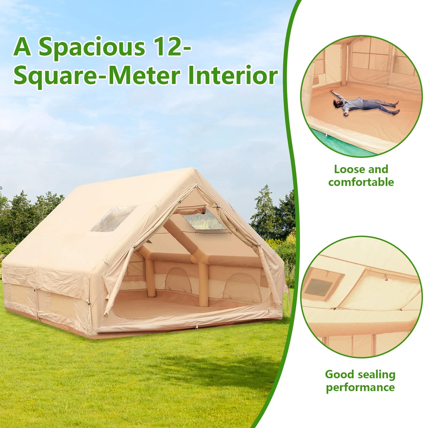 Inflatable Camping Tent with Pump Large Family Tent Waterproof Windproof for Outdoors
