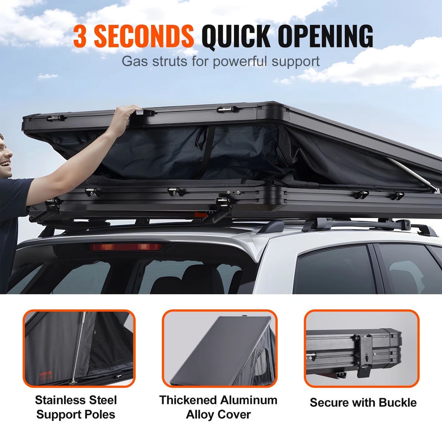 Rooftop Tent Hard Shell Roof Top with Telescopic Ladder Thick Mattress Waterproof Windproof for Jeep Van Pickup Truck