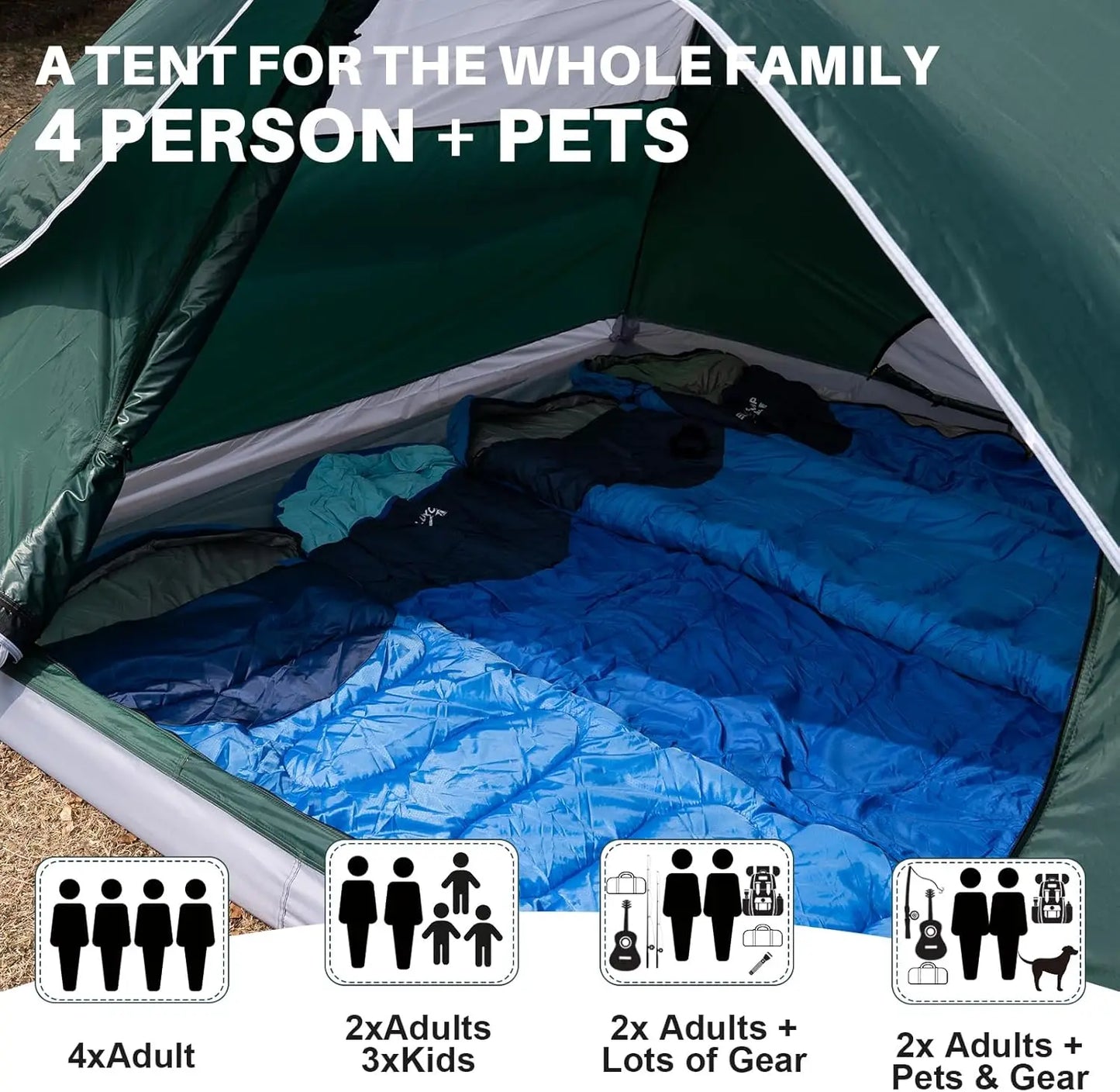 Lightweight 1-6 Person Dome Tent, Waterproof & Easy Setup for Camping Hiking