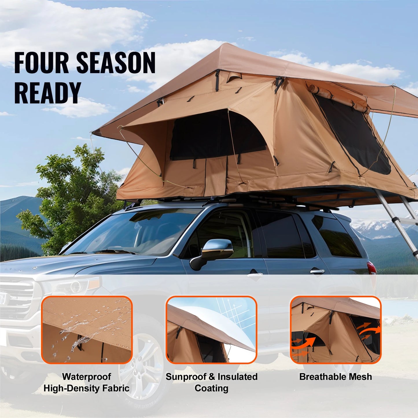 Rooftop Tent Hardshell Folding Tent with Telescopic Ladder Mattress PVC Cover Bag Waterproof Jeep SUV Van Pickup Truck