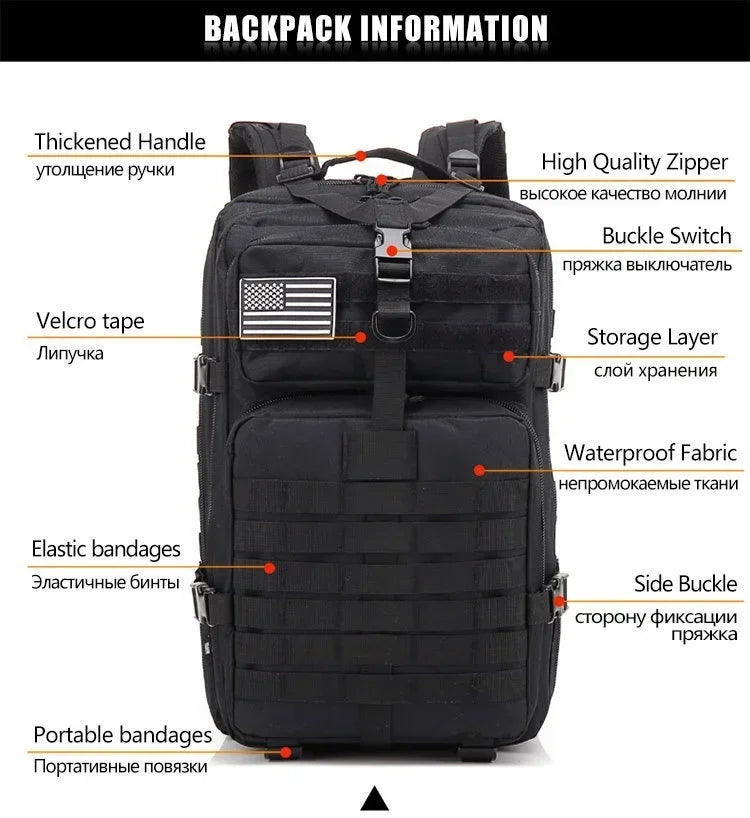 45L Man Tactical Backpacks Traveling Bags Outdoor 3P School Pack EDC Molle Pack For Trekking Hunting Bag camping equipment