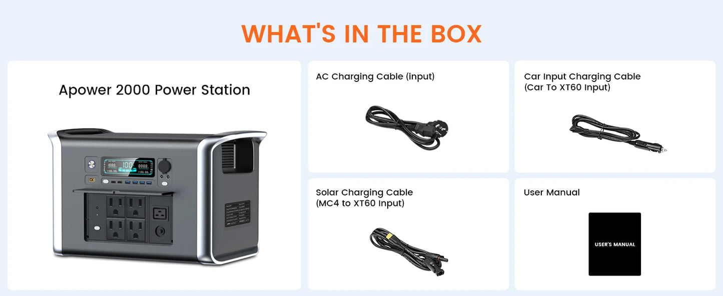 2400W Camping Power Station 2048Wh Lifepo4 1600W 110V AC Output Portable Solar Generator 200W 20.5V Flexible Solar Panel