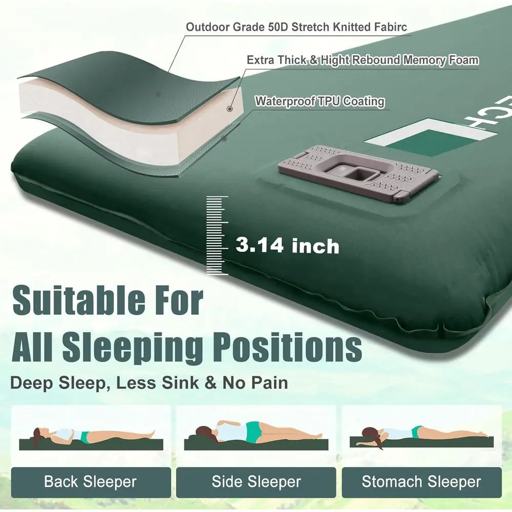 Ultra-Thick Memory Foam Sleeping Pad with Electric Pump, Insulated Camping Mattress with Pillow for Car Travel and Tent