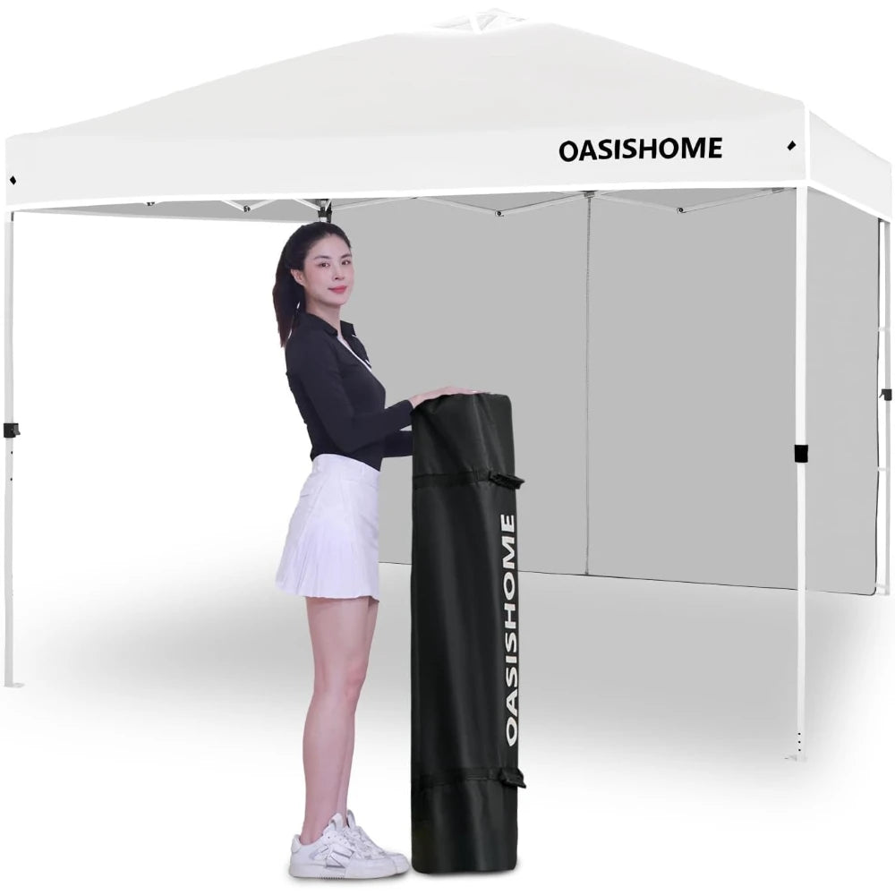 10x10 Pop Up Canopy Tent with Side Wall, Instant Portable Gazebo for Outdoor Beach Patio Wedding & Commercial Events, White