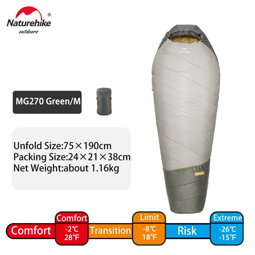 MG120 5℃ MG270 -2℃ Mummy Sleeping Bag Ultralight Camping Hiking Cotton Warm Thermal Winter Machine Wash Tour Gear